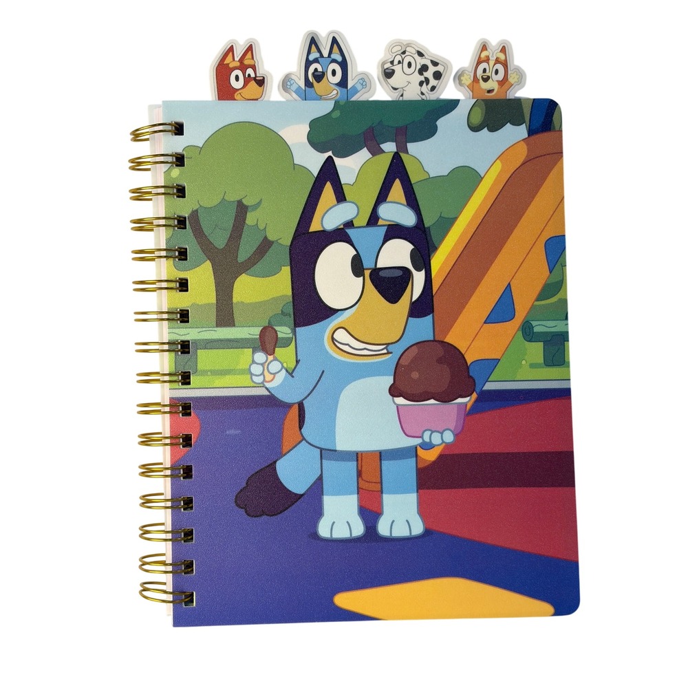 Bluey Hardcover Spiral Journal Notebook 96 Sheets Lined Gold Wire Tab Dividers